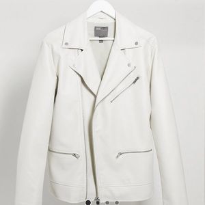 ASOS DESIGN biker jacket in white faux leather